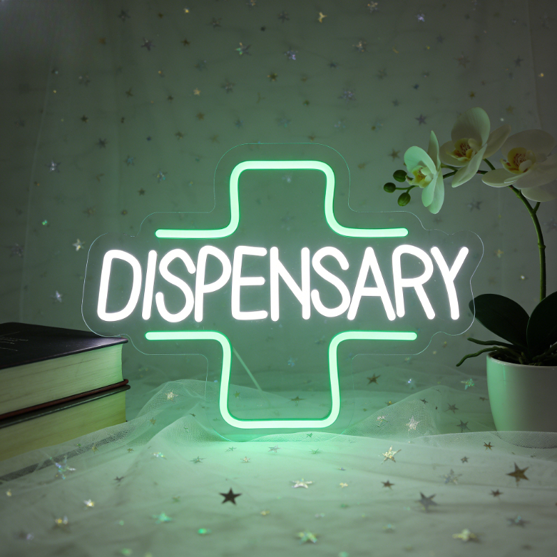 Herbal Wellness Spa - Dispensary Cross Neon Sign Green LED